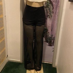 Vintage Bebe Sheer Lace black striped Pants size 8
